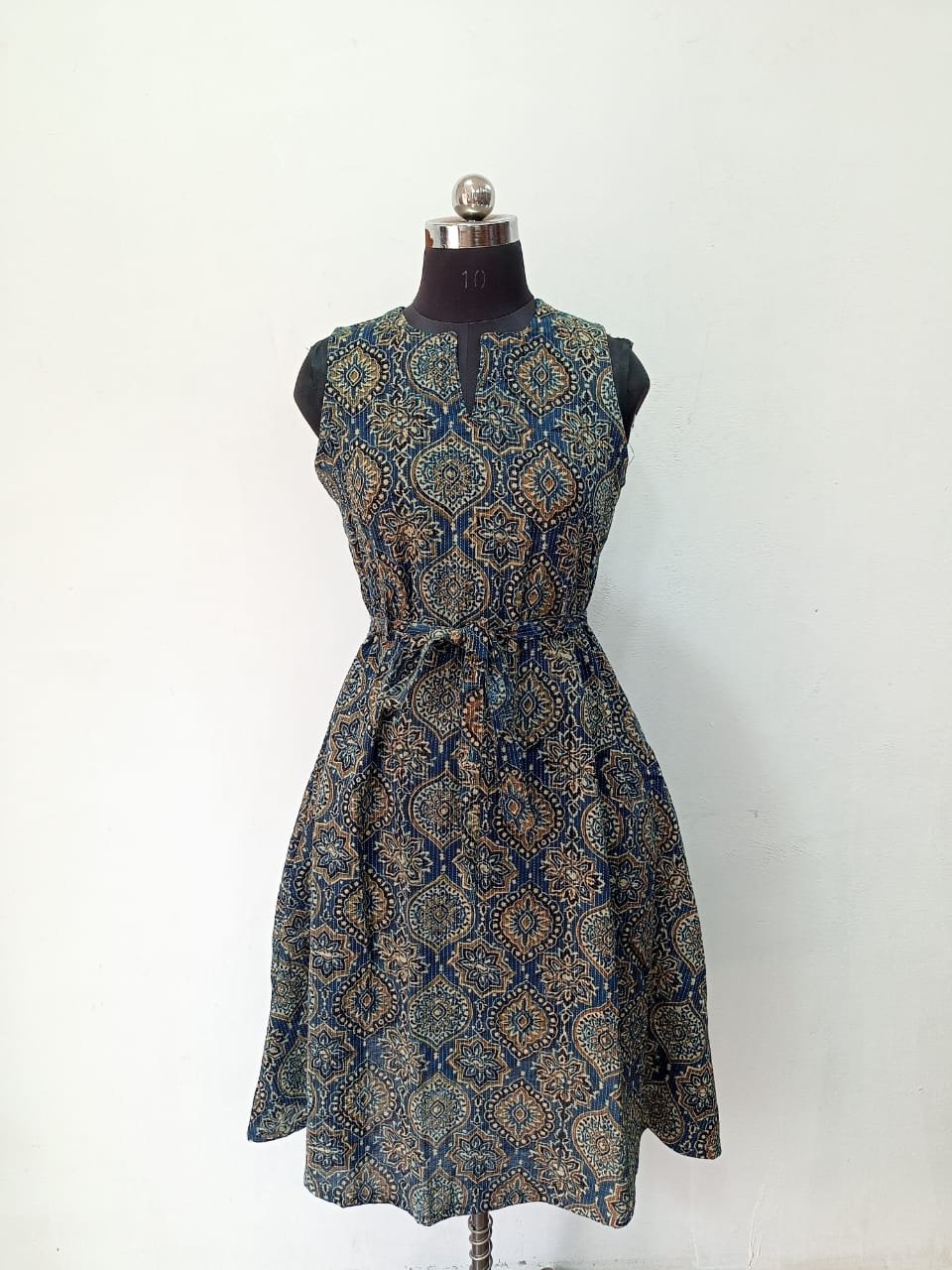 Cotton Kantha Ajrakh Natural Dye Handblock Print A-line Kurti One Piece - Image 4