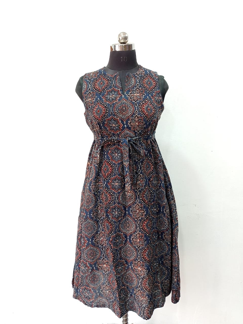 Cotton Kantha Ajrakh Natural Dye Handblock Print A-line Kurti One Piece - Image 5