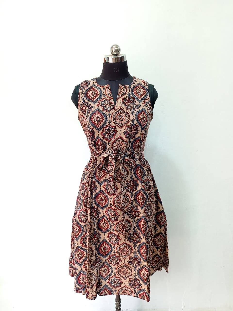 Cotton Kantha Ajrakh Natural Dye Handblock Print A-line Kurti One Piece - Image 3