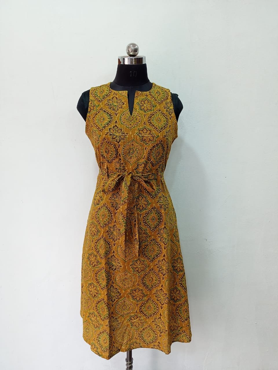 Cotton Kantha Ajrakh Natural Dye Handblock Print A-line Kurti One Piece - Image 2