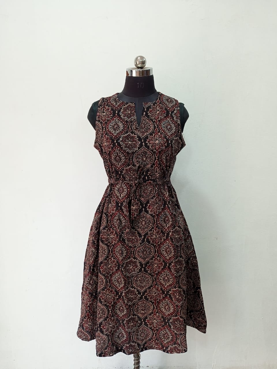 Cotton Kantha Ajrakh Natural Dye Handblock Print A-line Kurti One Piece
