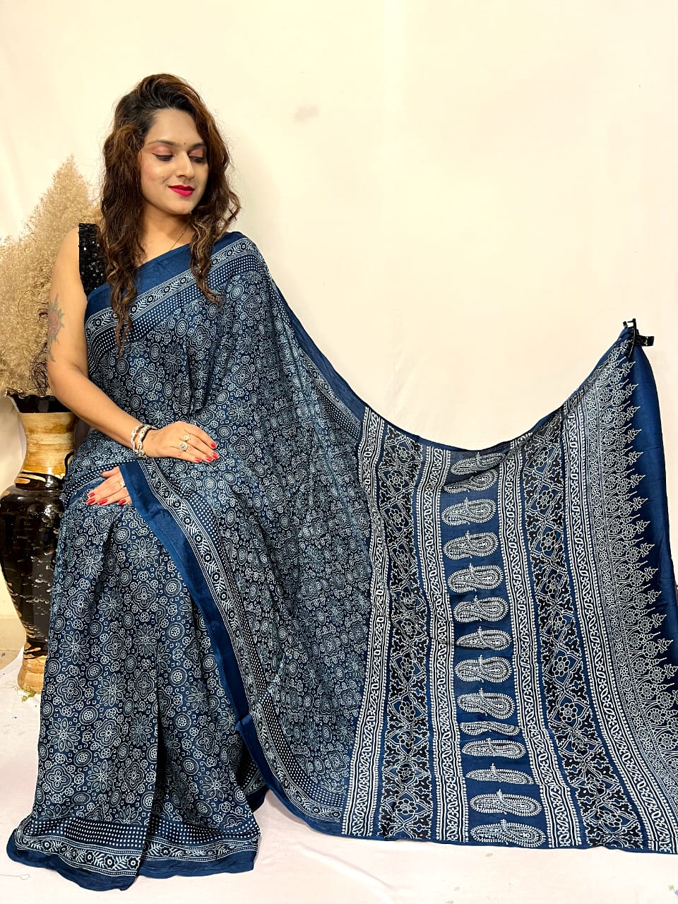 Modal Gajji Silk Ajrakh Print Saree