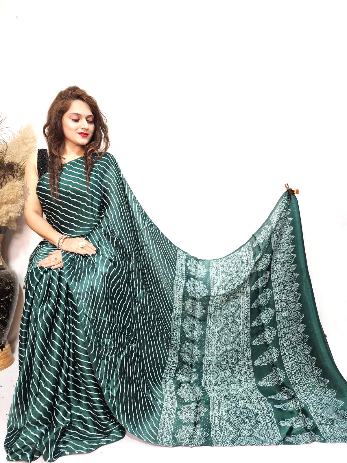 Modal Gajji Silk Leheriya Print Saree - Image 8