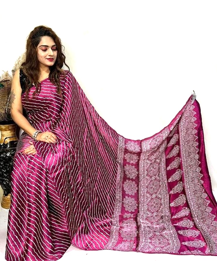 Modal Gajji Silk Leheriya Print Saree - Image 7