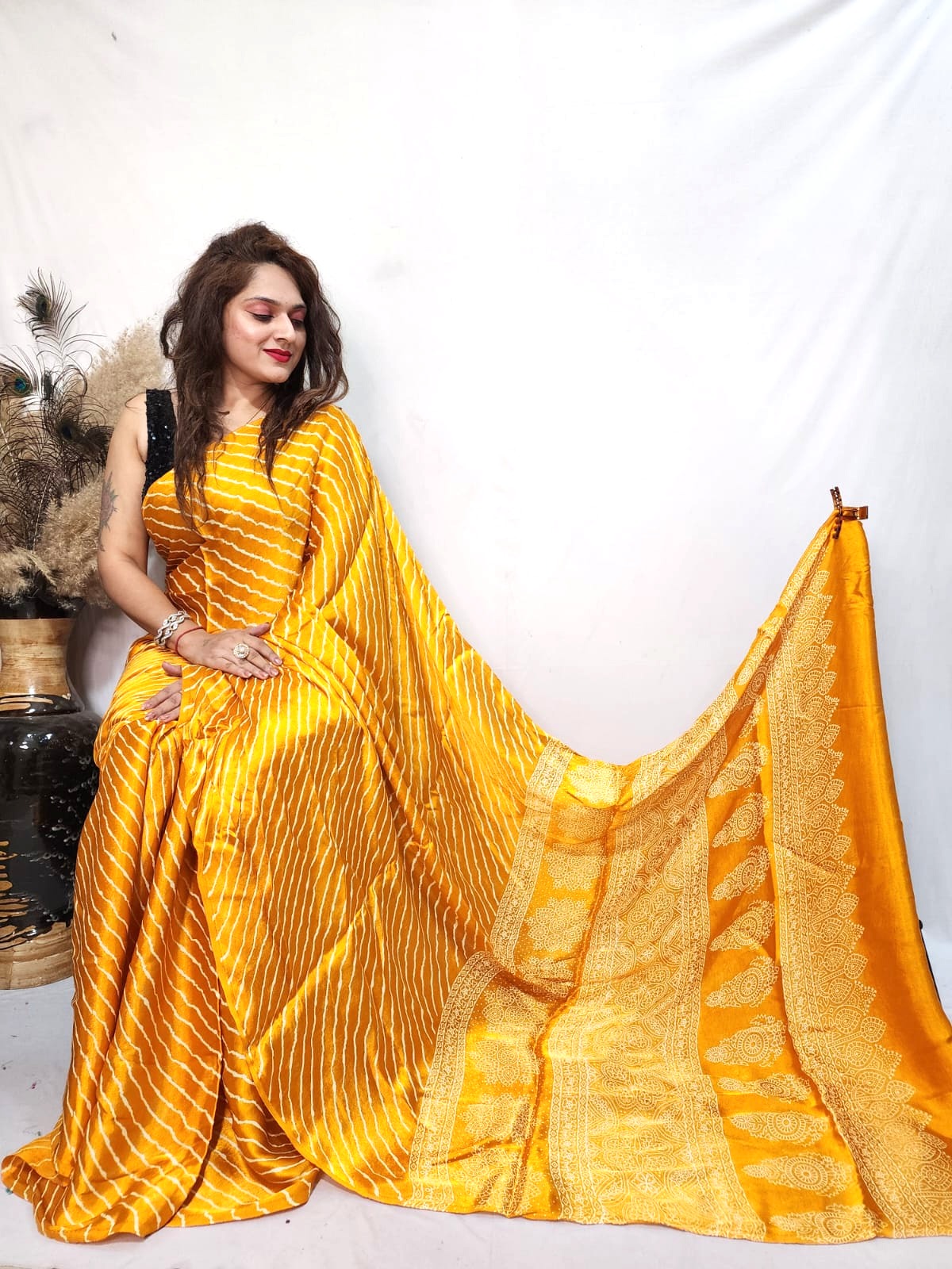 Modal Gajji Silk Leheriya Print Saree - Image 2