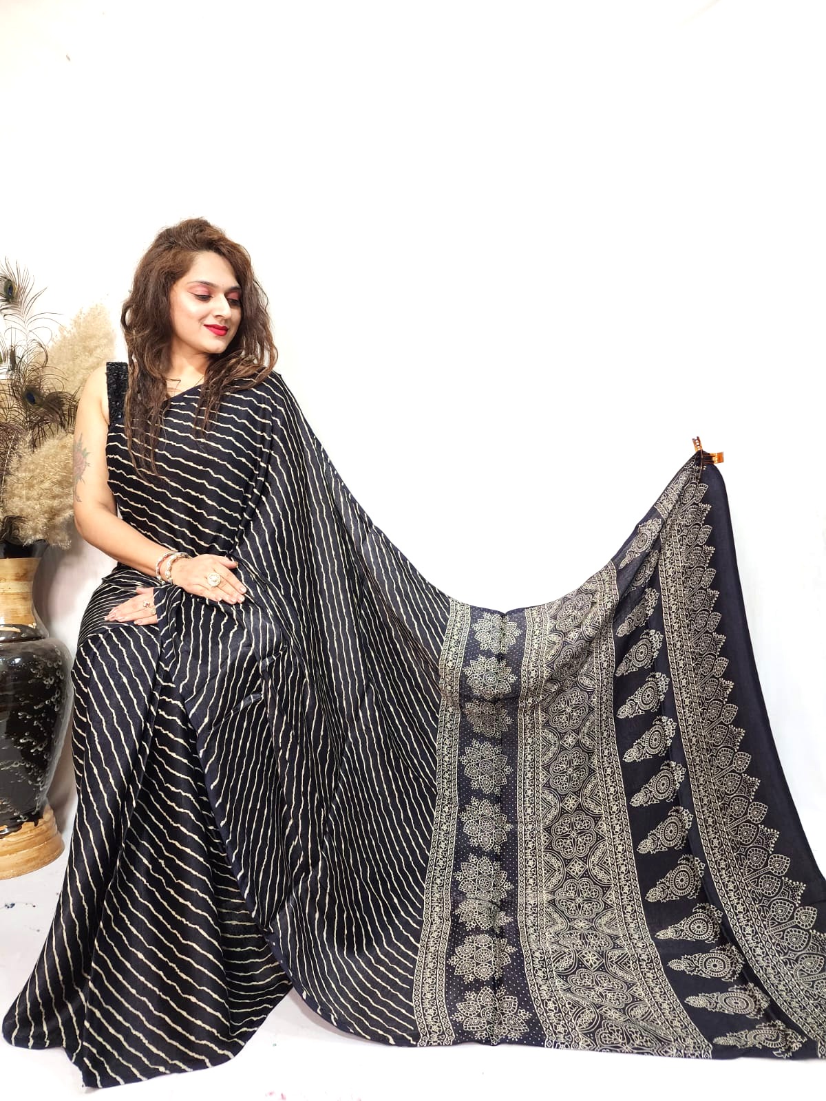 Modal Gajji Silk Leheriya Print Saree - Image 3