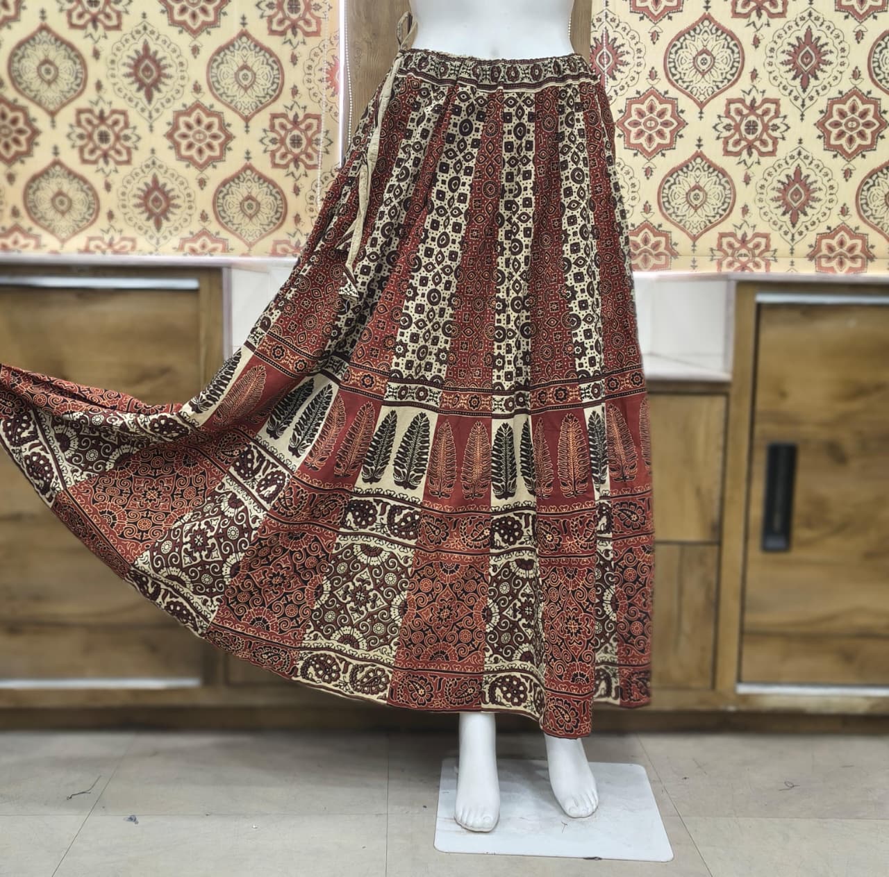 Cotton Ajrakh Handblock Natural Dye Kali Skirt - Image 4