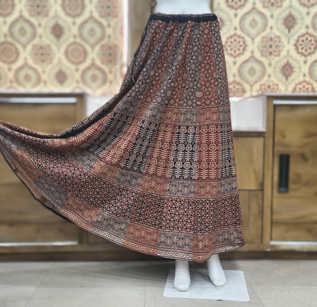 Cotton Ajrakh Handblock Natural Dye Kali Skirt