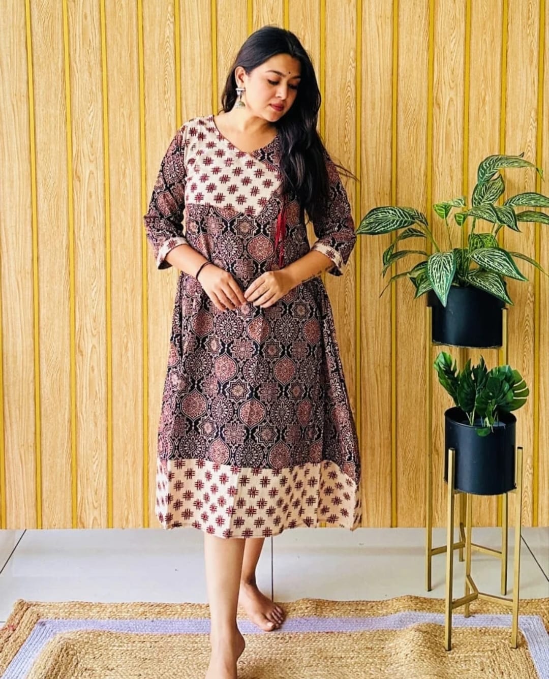 Ajrakh Vegetable Dye Angrakha A-Line One Piece – Ethnic Cotton Dress