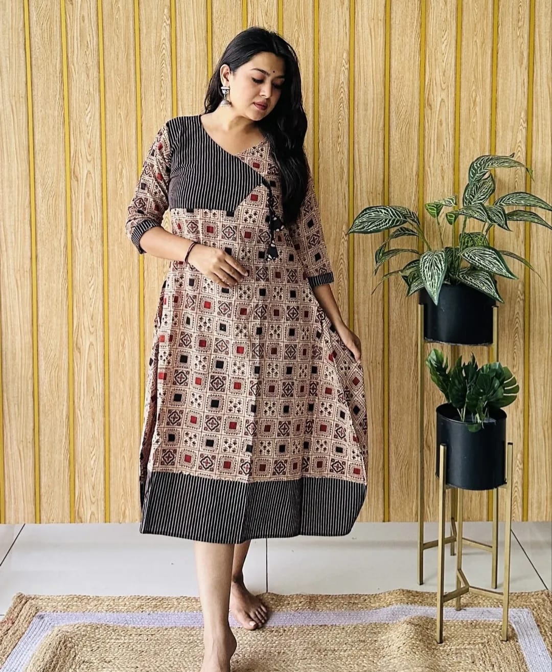 Ajrakh Vegetable Dye Angrakha A-Line One Piece – Ethnic Cotton Dress - Image 2