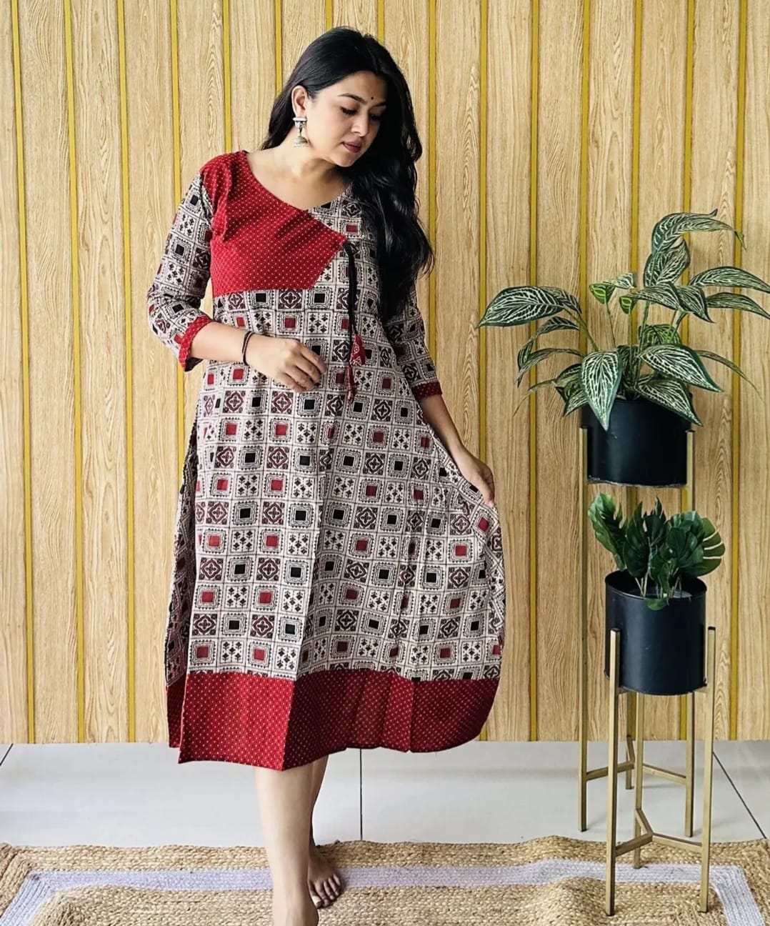 Ajrakh Vegetable Dye Angrakha A-Line One Piece – Ethnic Cotton Dress - Image 3