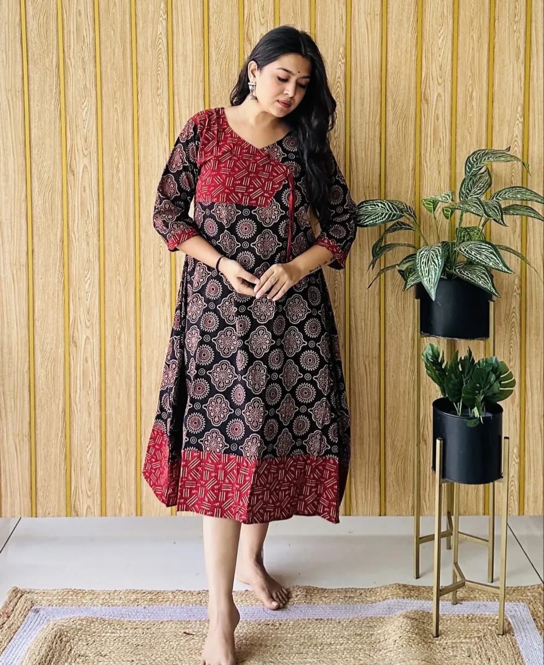 Ajrakh Vegetable Dye Angrakha A-Line One Piece – Ethnic Cotton Dress - Image 4