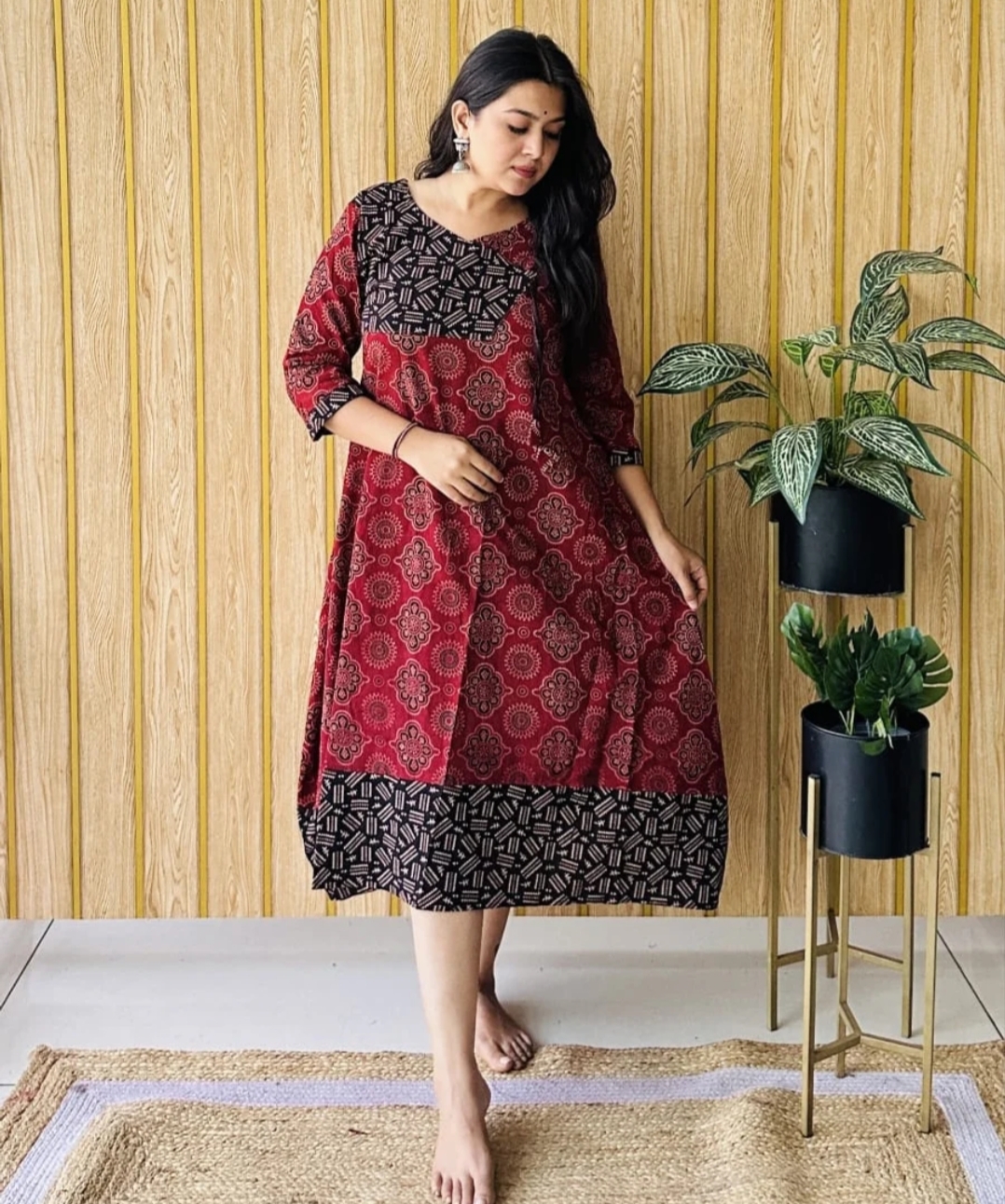 Ajrakh Vegetable Dye Angrakha A-Line One Piece – Ethnic Cotton Dress - Image 6