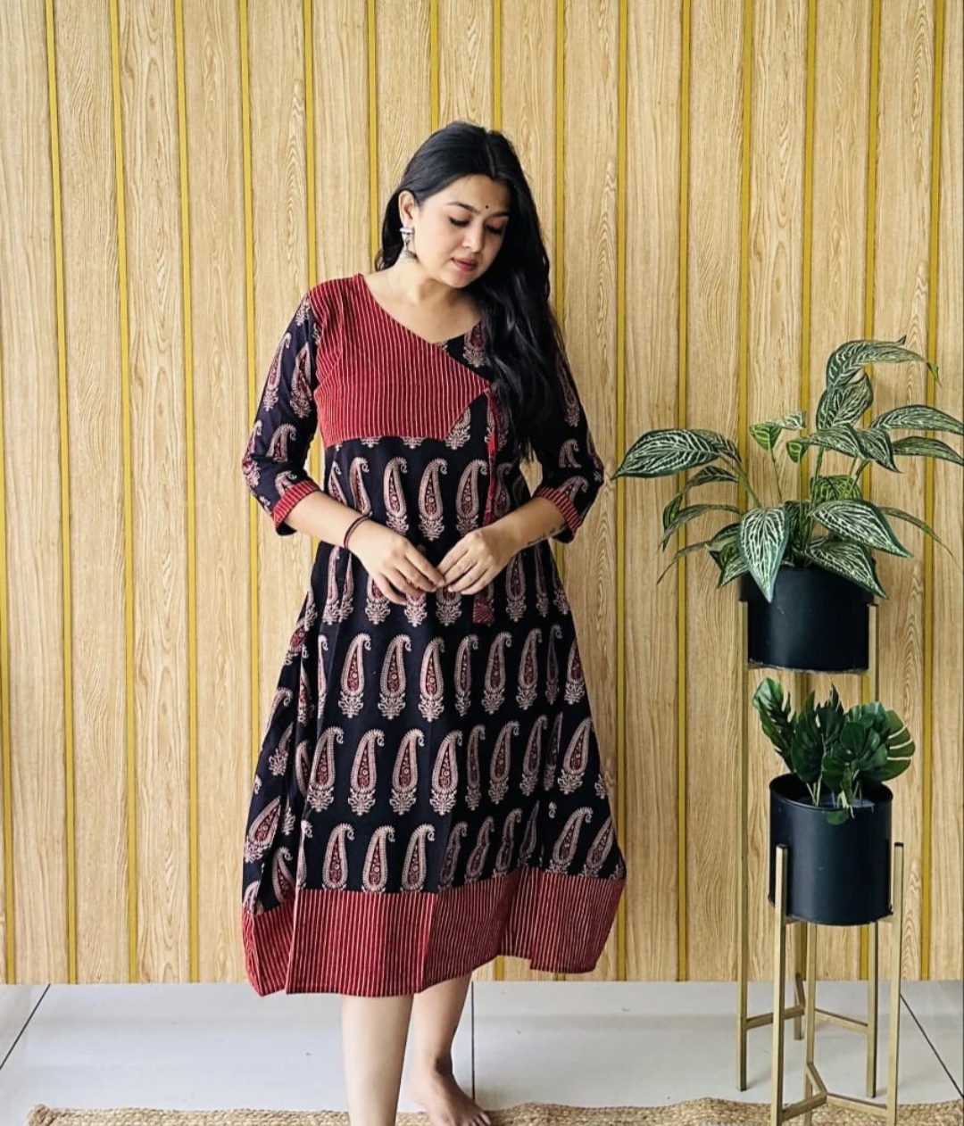 Ajrakh Vegetable Dye Angrakha A-Line One Piece – Ethnic Cotton Dress - Image 5