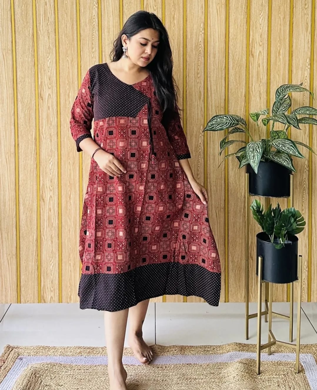 Ajrakh Vegetable Dye Angrakha A-Line One Piece – Ethnic Cotton Dress - Image 10