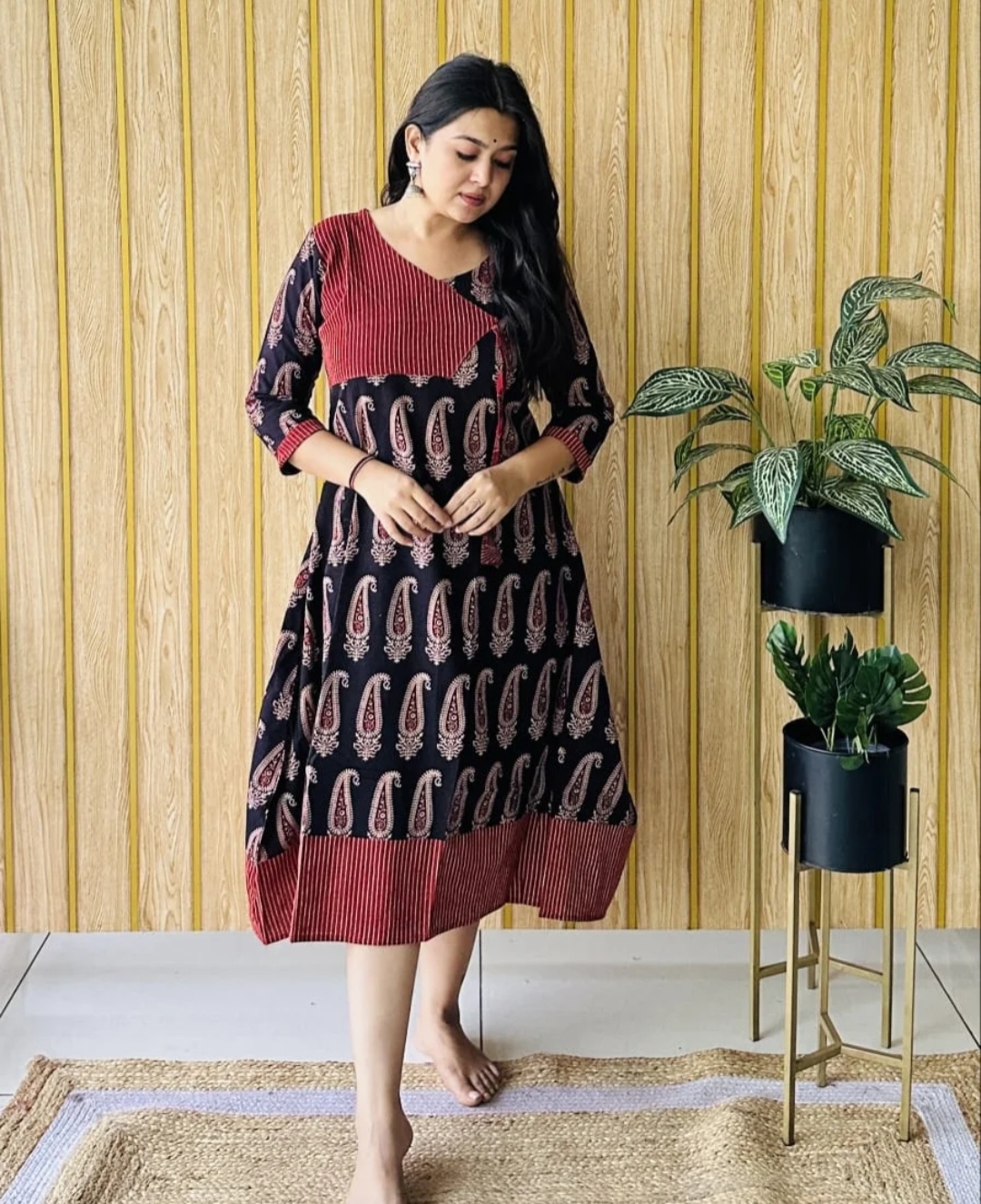 Ajrakh Vegetable Dye Angrakha A-Line One Piece – Ethnic Cotton Dress - Image 7