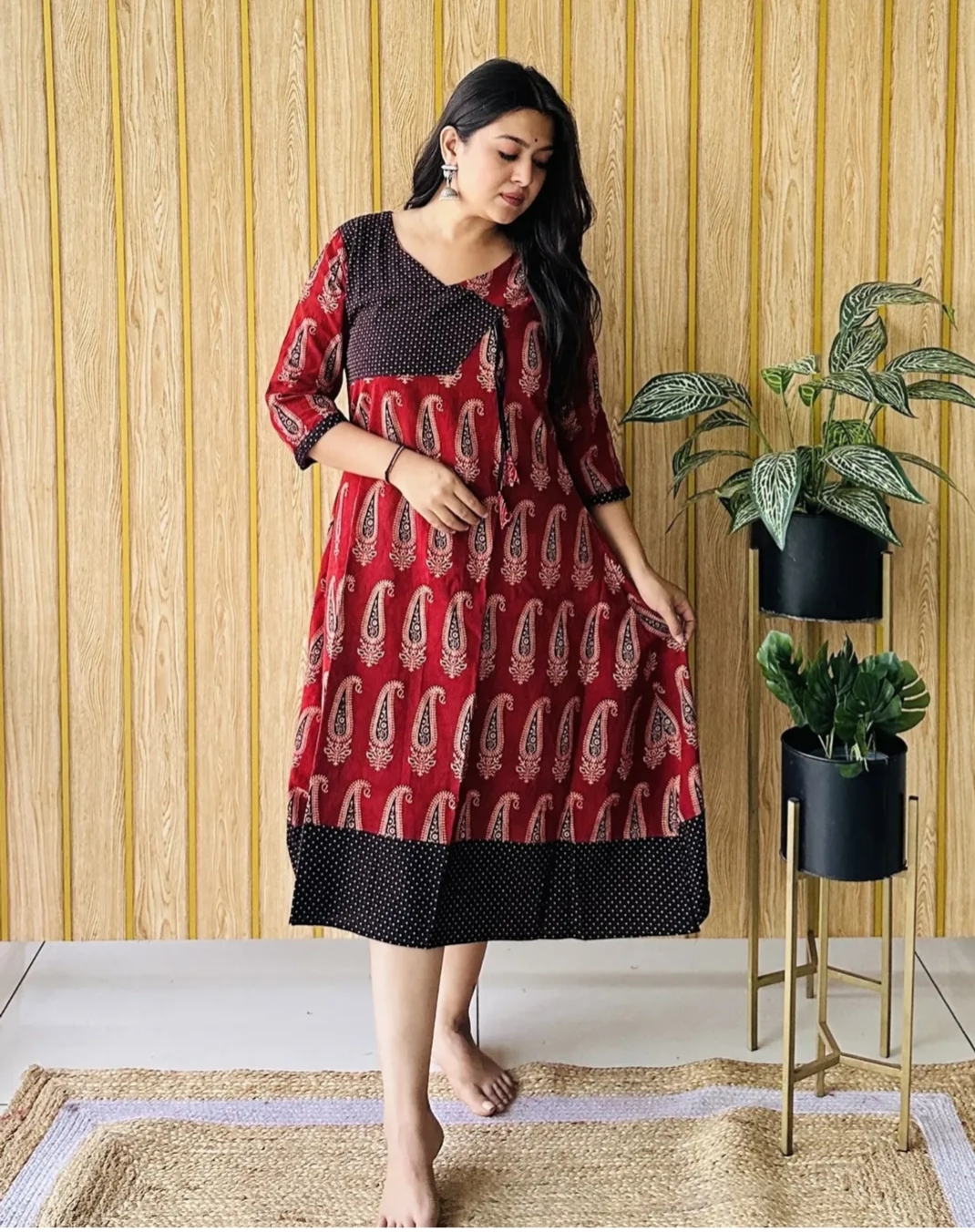 Ajrakh Vegetable Dye Angrakha A-Line One Piece – Ethnic Cotton Dress - Image 8