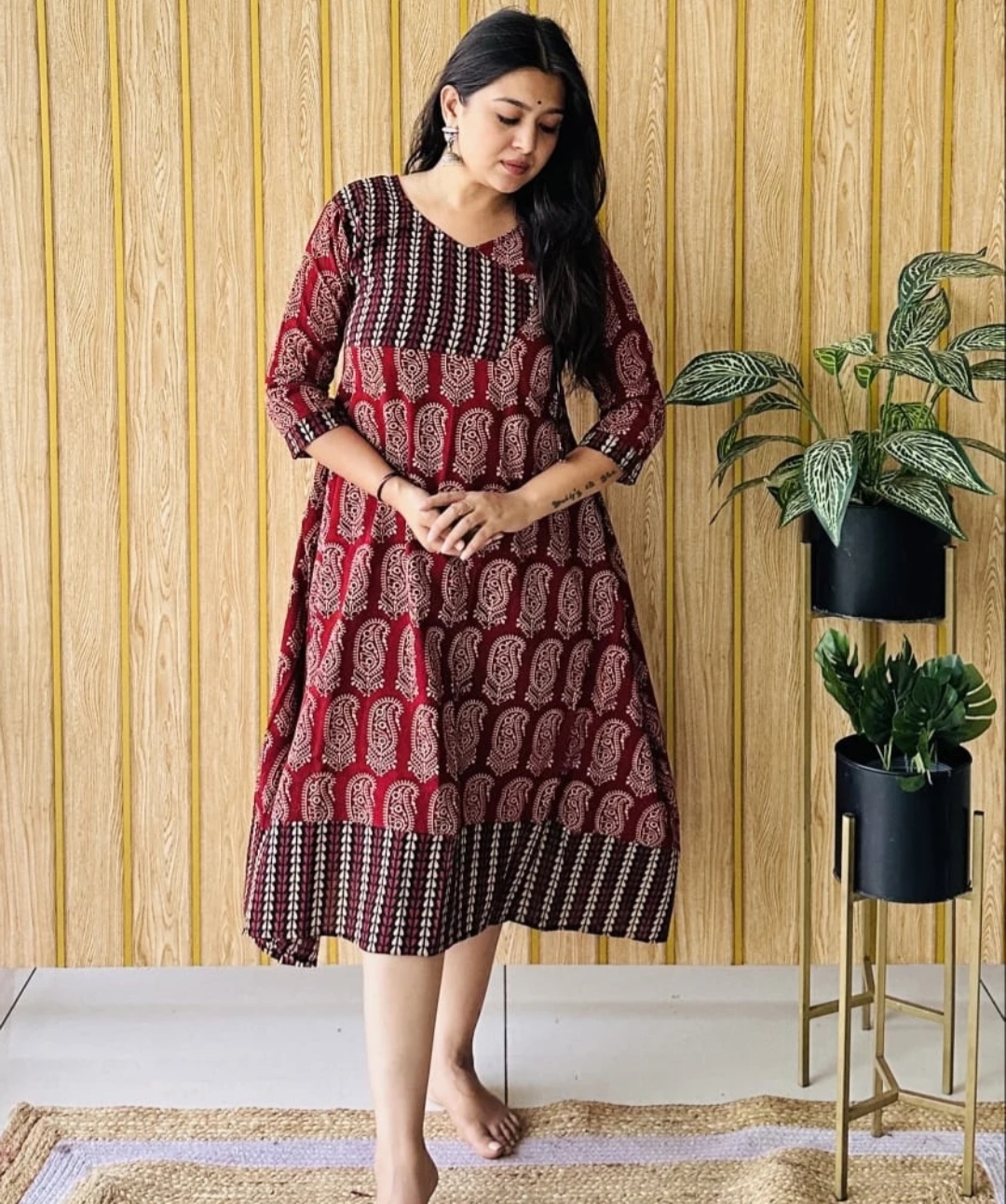 Ajrakh Vegetable Dye Angrakha A-Line One Piece – Ethnic Cotton Dress - Image 9