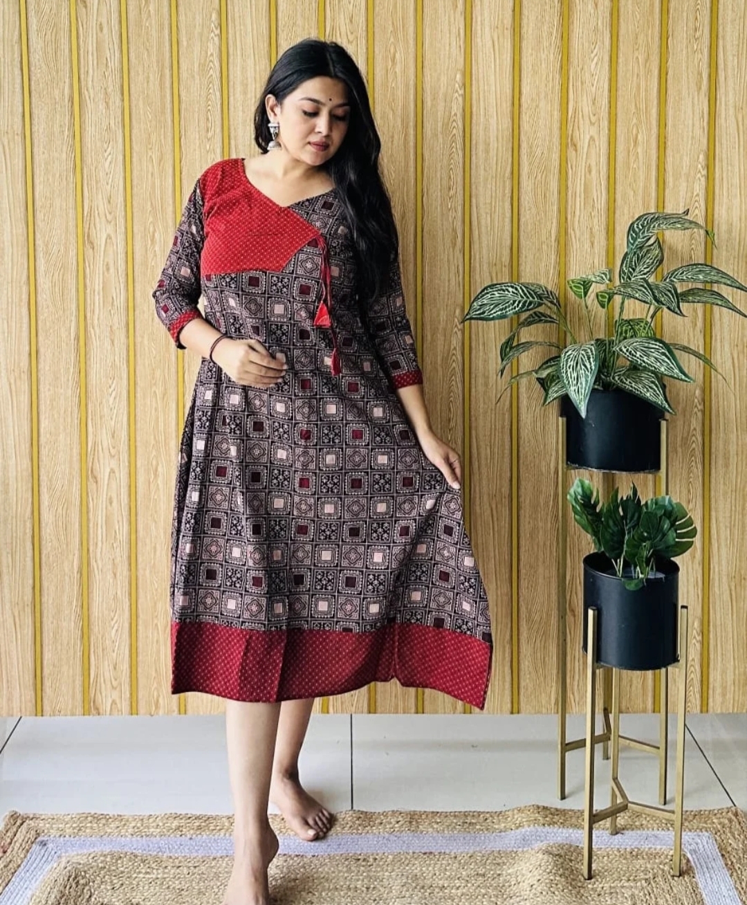 Ajrakh Vegetable Dye Angrakha A-Line One Piece – Ethnic Cotton Dress - Image 12