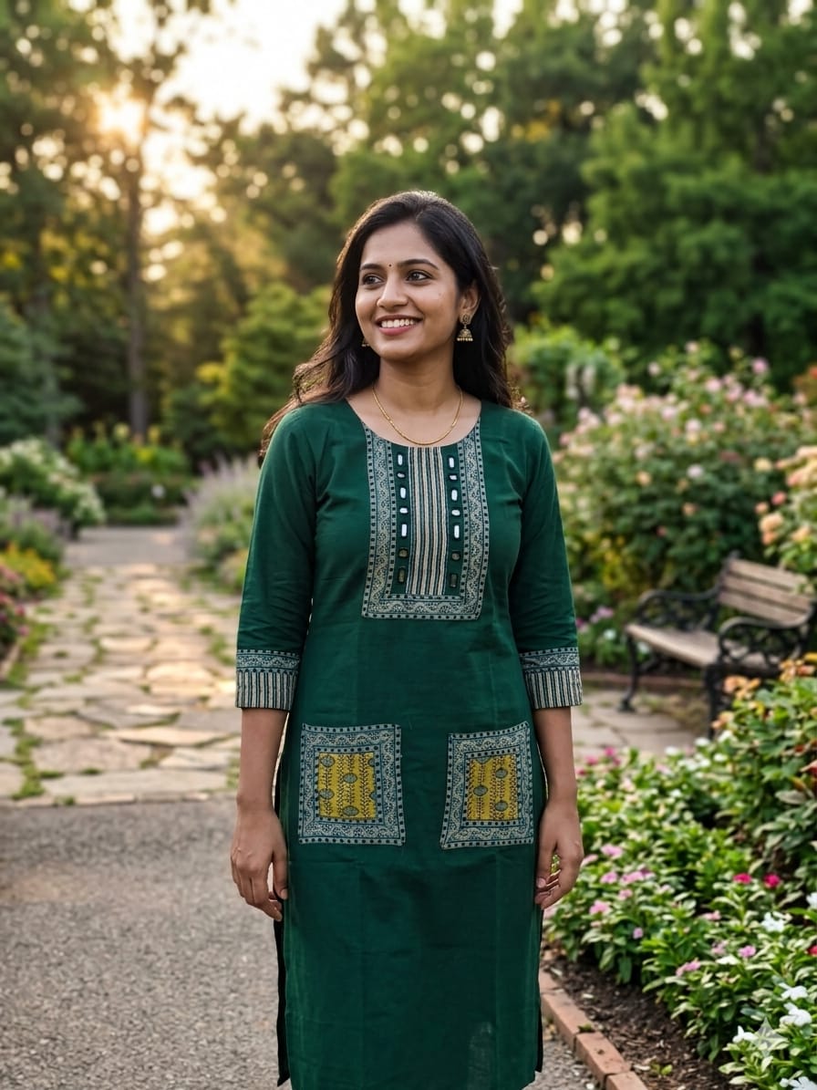 Cotton Ajrakh Kurti with Mirror Work - Image 7