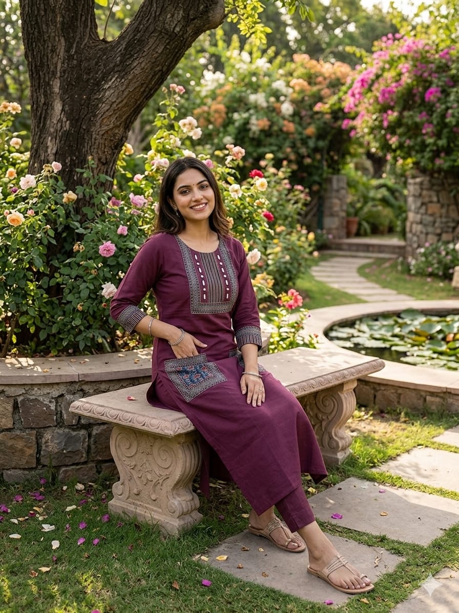 Cotton Ajrakh Kurti with Mirror Work - Image 3