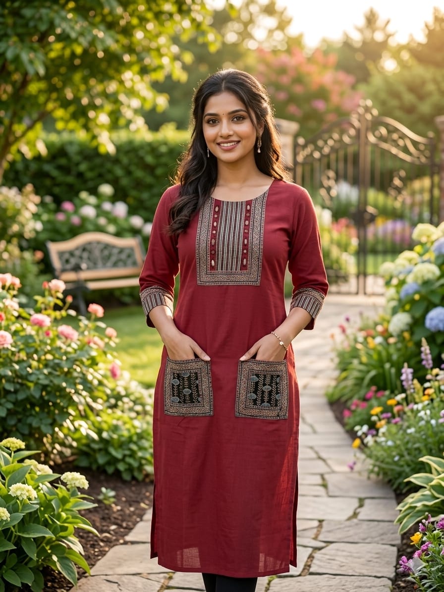 Cotton Ajrakh Kurti with Mirror Work - Image 2