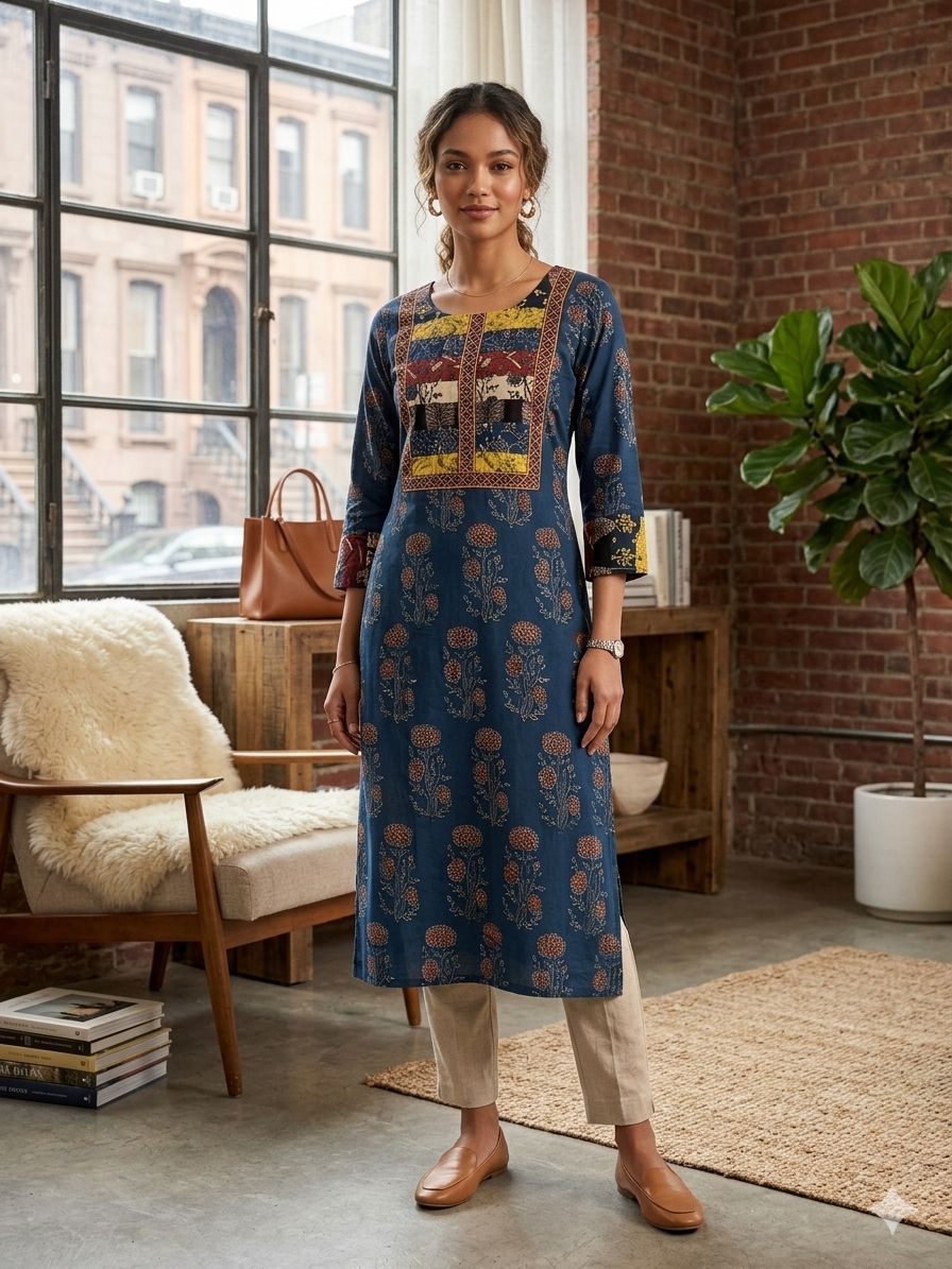 Ajrakh Handblock Natural Dyed Cotton Kurti - Image 3