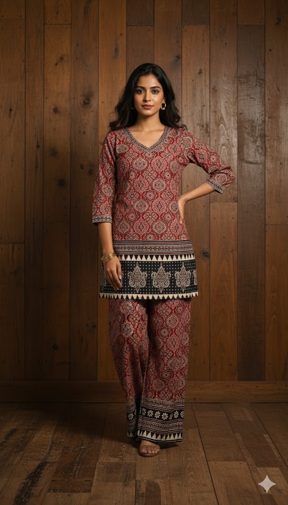 Stylish Ajrakh Co-Ord Set (Top + Palazzo) - Image 8