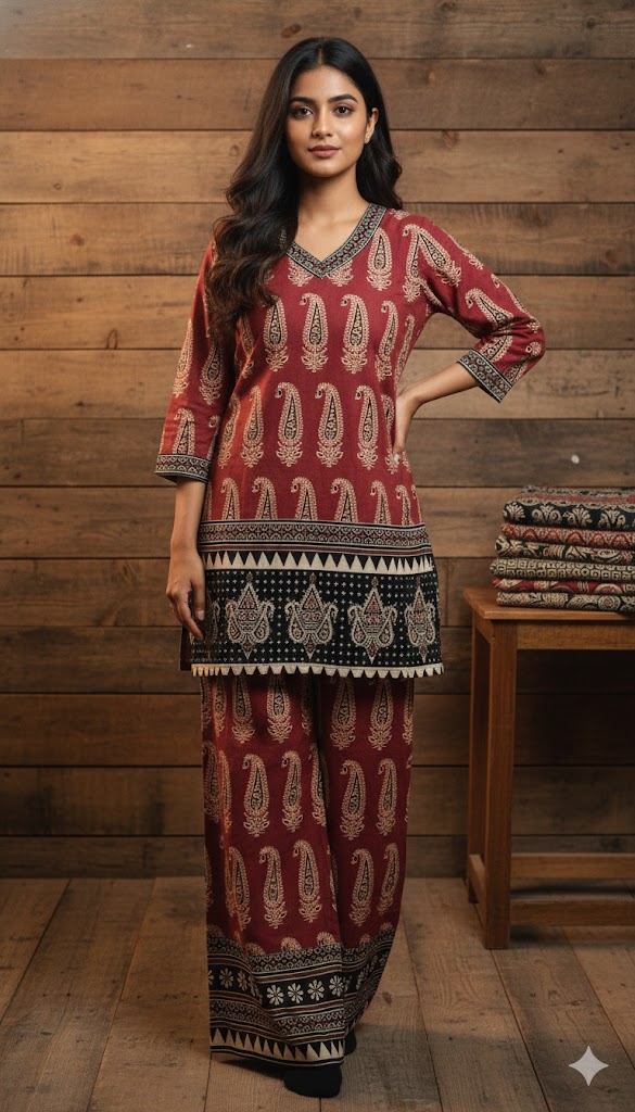 Stylish Ajrakh Co-Ord Set (Top + Palazzo) - Image 5
