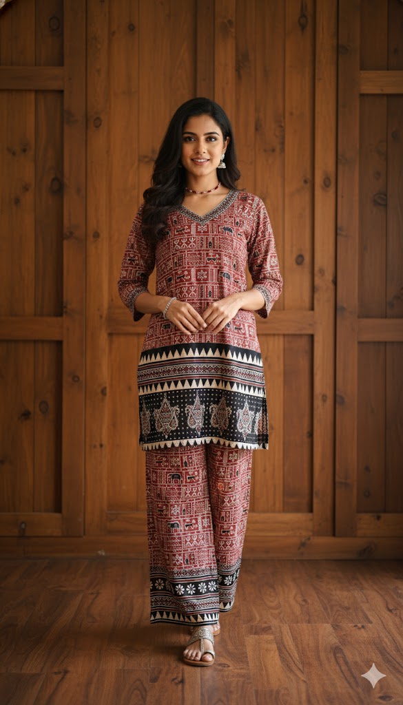 Stylish Ajrakh Co-Ord Set (Top + Palazzo) - Image 4