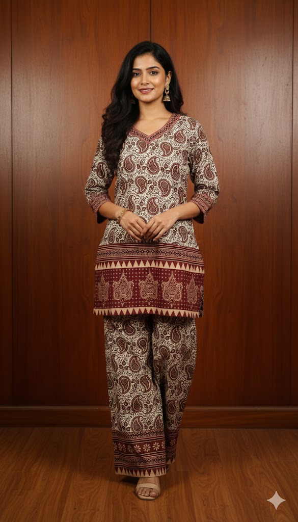 Stylish Ajrakh Co-Ord Set (Top + Palazzo) - Image 3