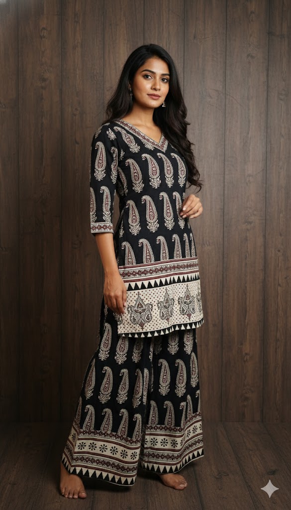 Stylish Ajrakh Co-Ord Set (Top + Palazzo) - Image 2