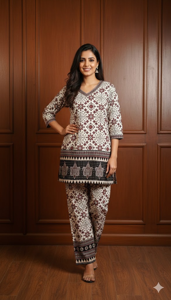 Stylish Ajrakh Co-Ord Set (Top + Palazzo)
