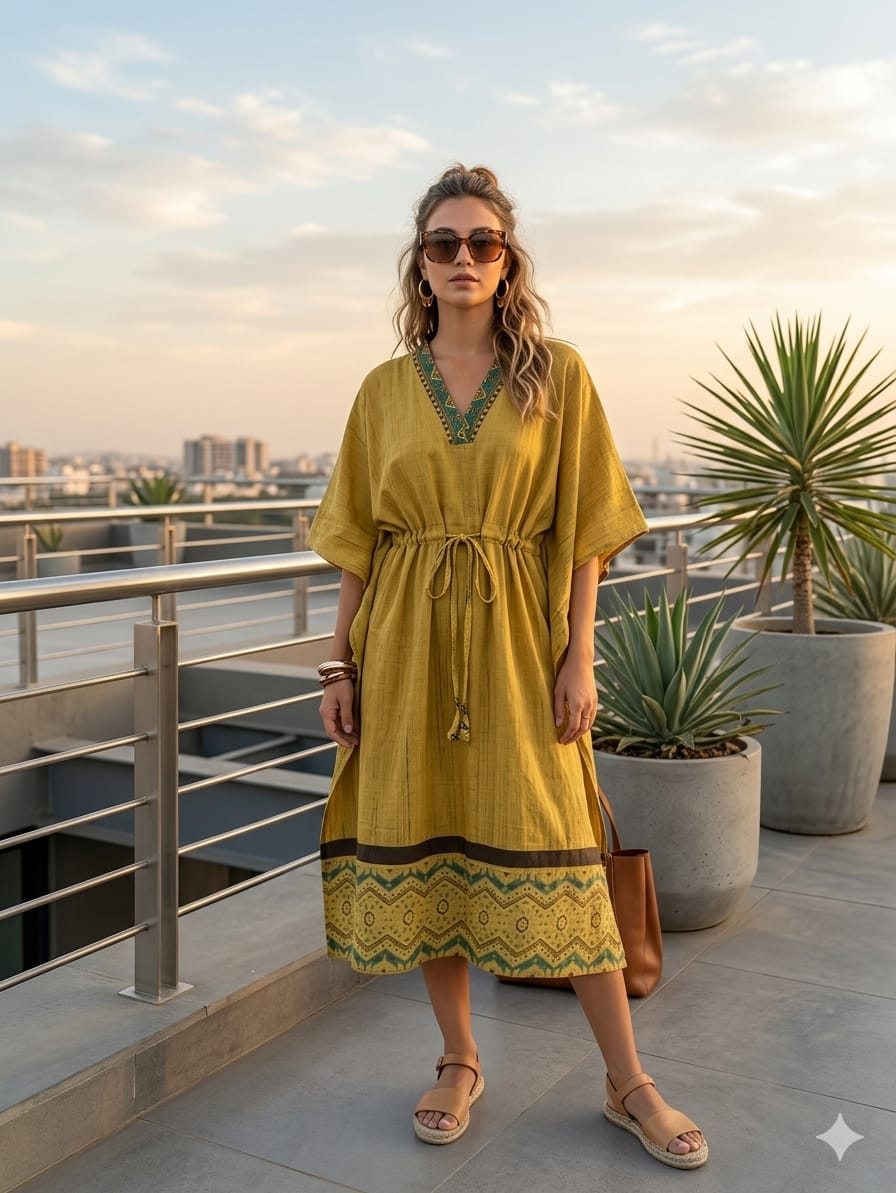 Brush Print Cotton Long Kaftan – Comfortable Daily Wear - Image 4