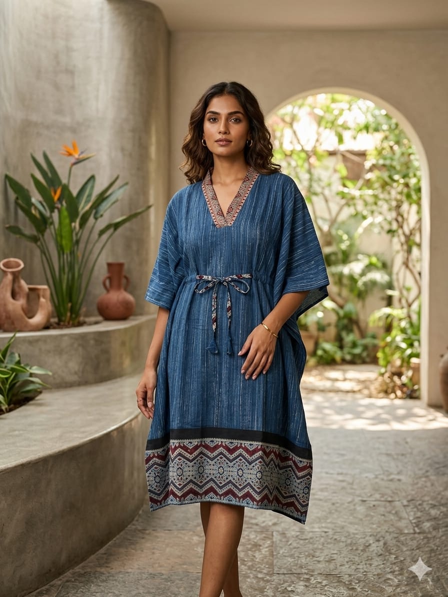 Brush Print Cotton Long Kaftan – Comfortable Daily Wear - Image 5