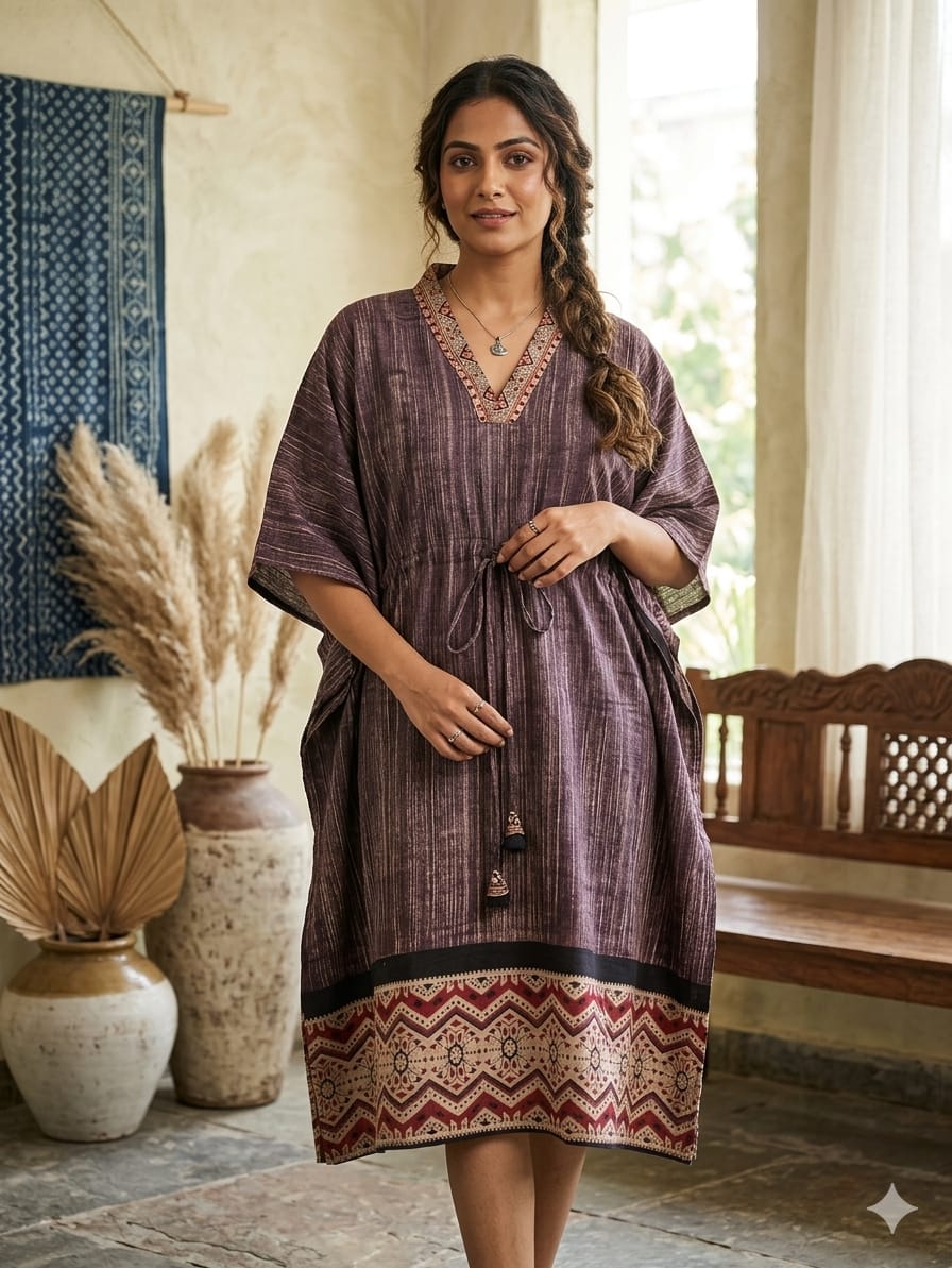 Brush Print Cotton Long Kaftan – Comfortable Daily Wear - Image 6
