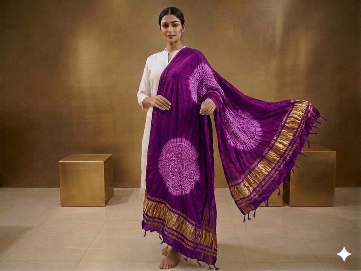 Modal Silk Bandhej Dupatta With Tissue Pallu - Image 4