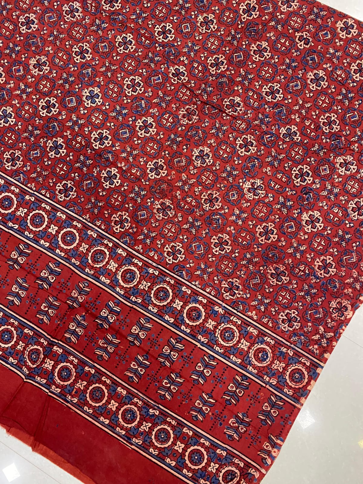 Cotton Ajrakh Handblock Print Natural Dye Dupatta - Image 3