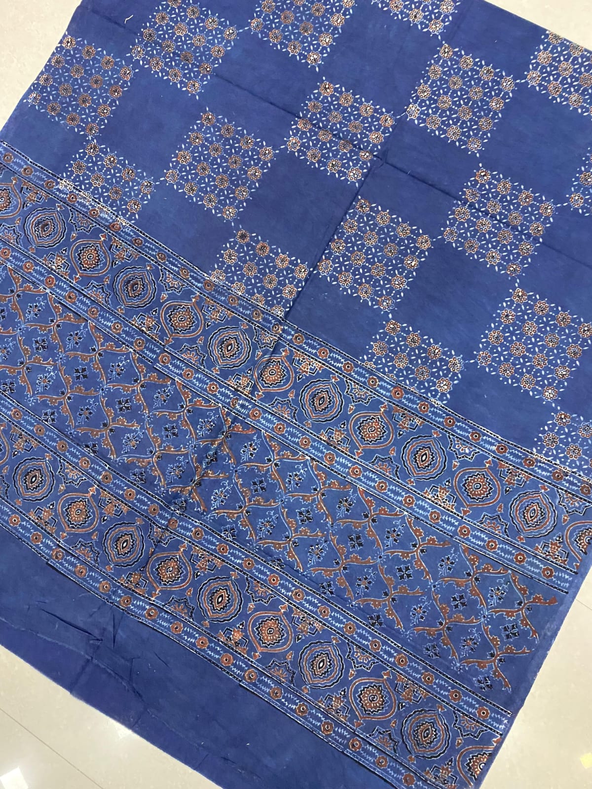 Cotton Ajrakh Handblock Print Natural Dye Dupatta - Image 4
