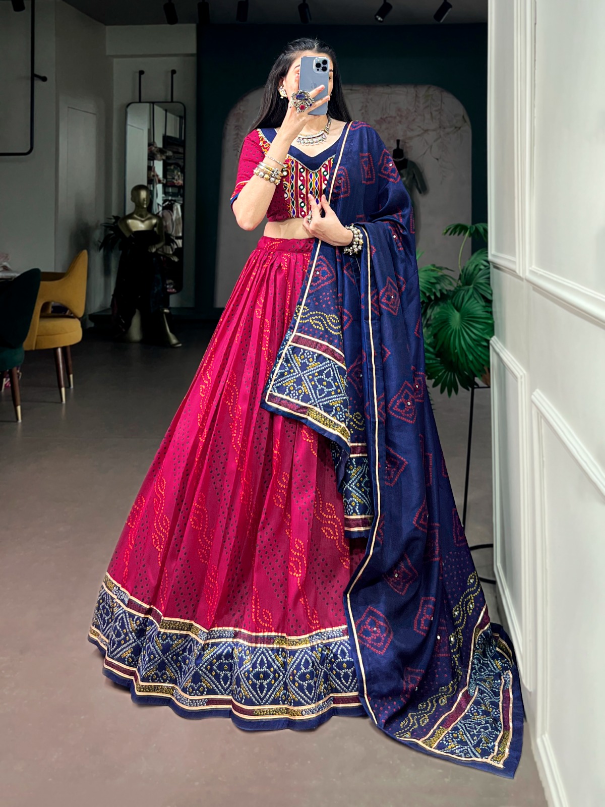 Navratri Collection 2026 Tasar Silk Bandhej Lehenga Choli - Image 3