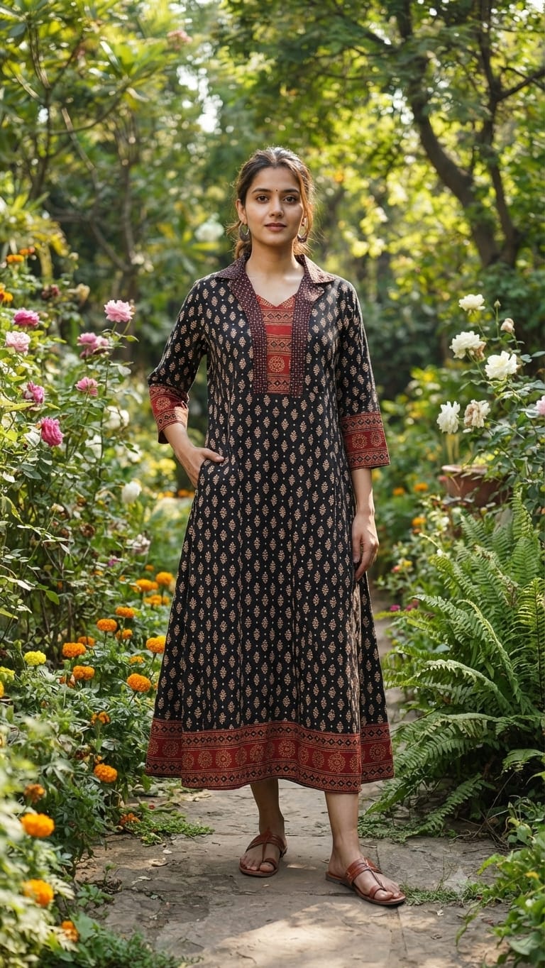 New Arrival – Ajrakh Handblock Cotton One Piece - Image 8