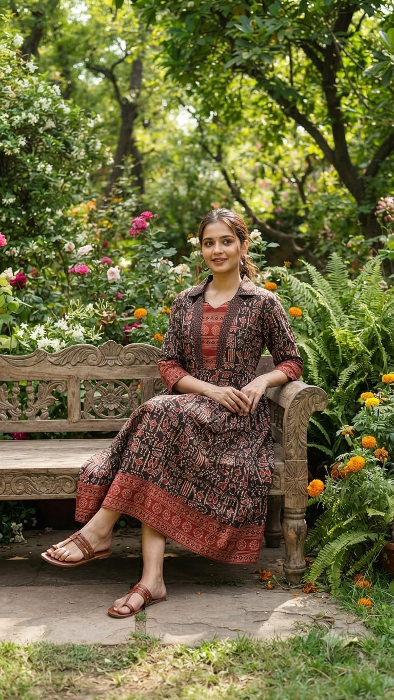 New Arrival – Ajrakh Handblock Cotton One Piece - Image 7