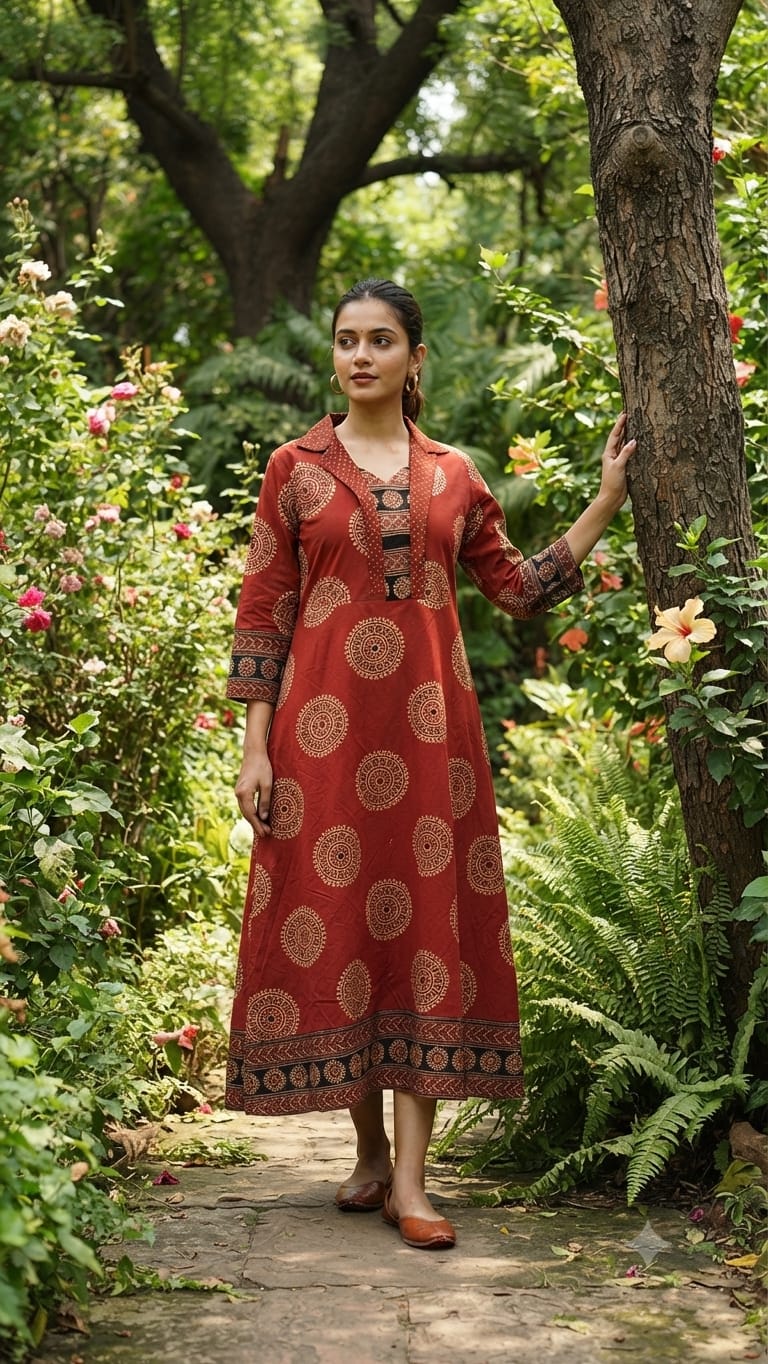 New Arrival – Ajrakh Handblock Cotton One Piece - Image 10