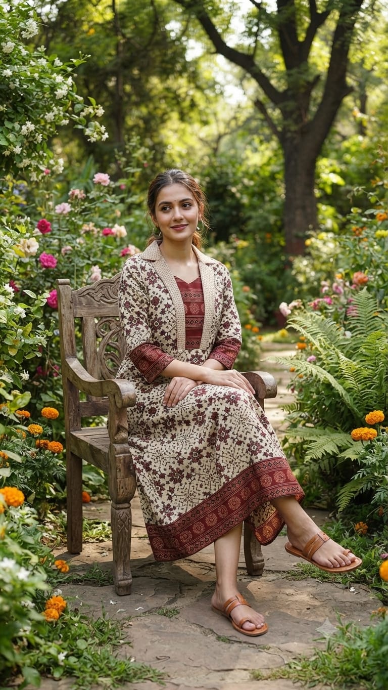 New Arrival – Ajrakh Handblock Cotton One Piece - Image 12