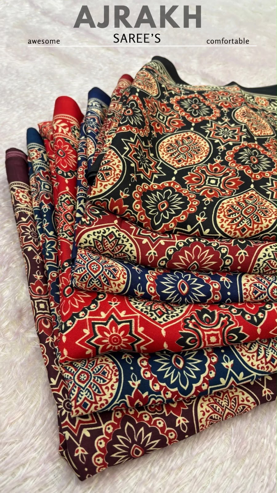 Elegant Ajrakh Butti Printed Saree with Matching Blouse