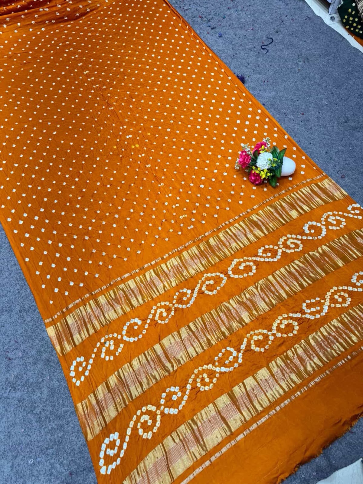PURE MODAL SILK 3 ZARI BORDER BANDHANI SAREE - Image 8