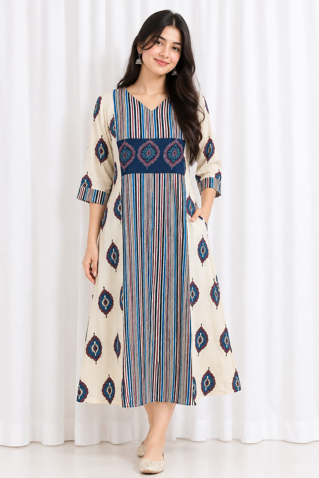 AJRAKH PRINT COTTON ONE-PIECE KURTI - Image 12