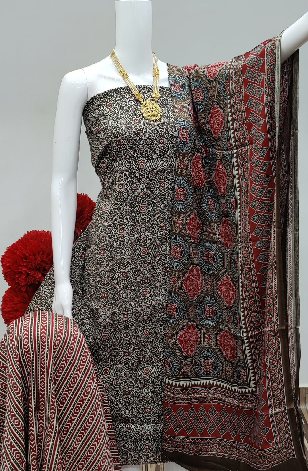 SOFT RAYON AJRAKH NECK PRINT DYEING DRESS MATERIAL - Image 2