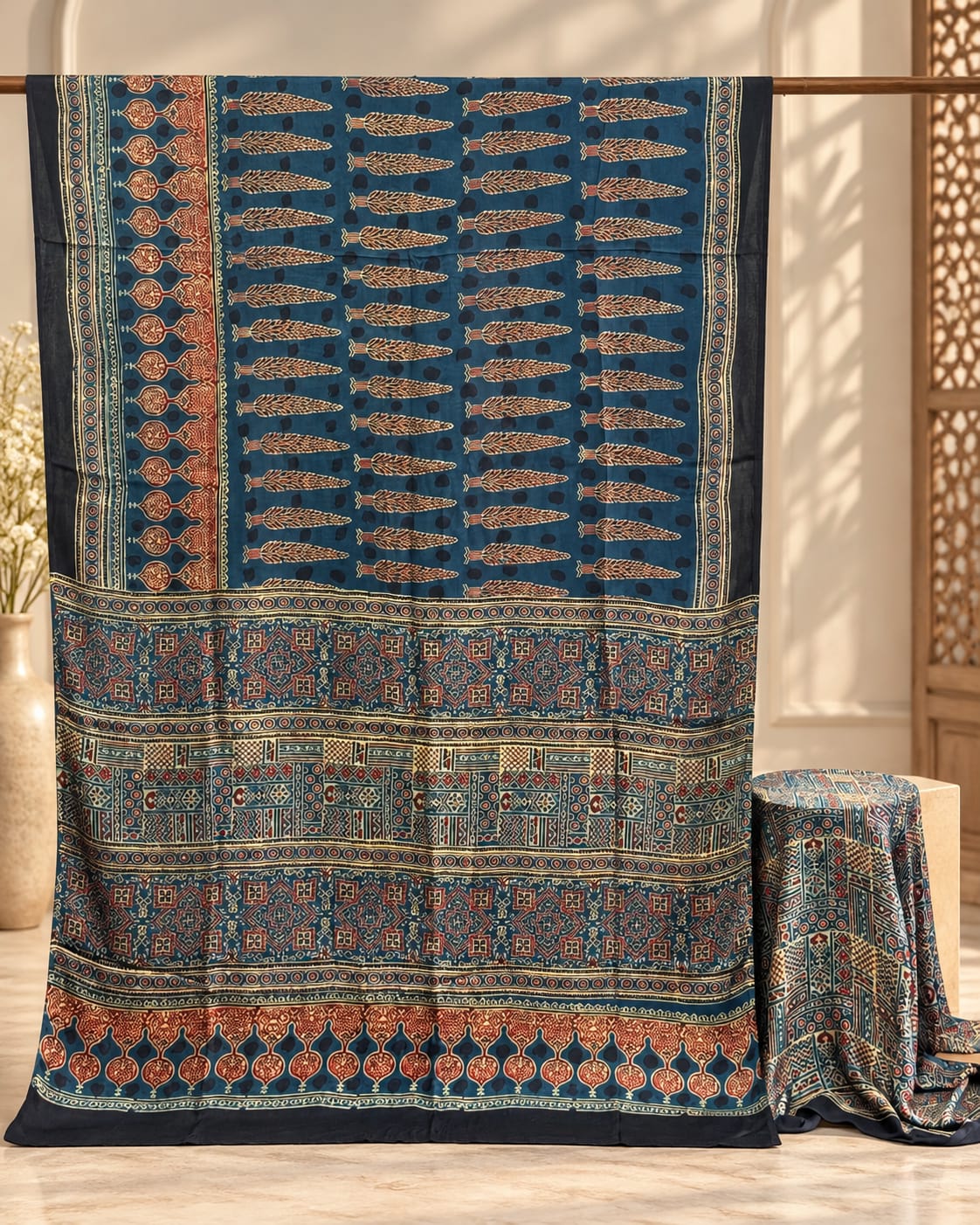 ELEGANT MODAL SILK AJRAKH SAREE
