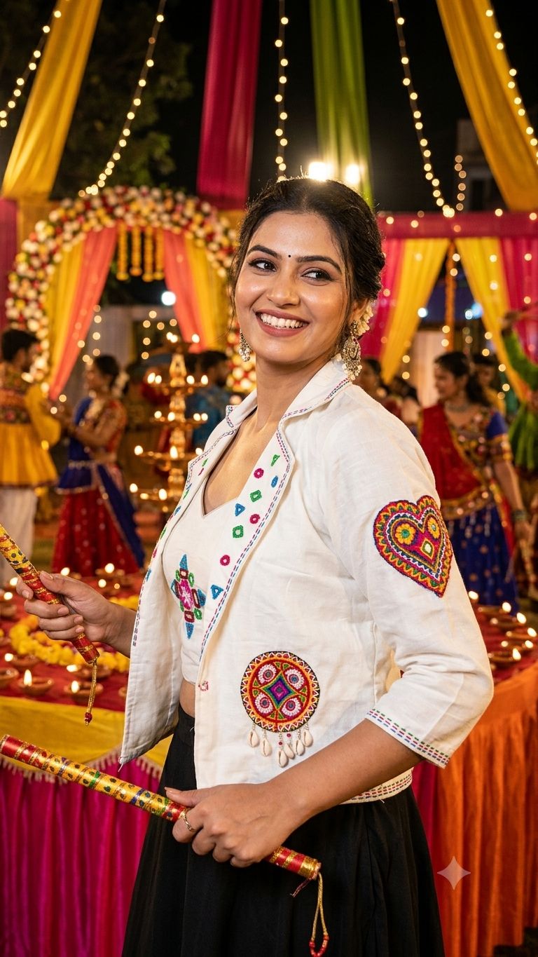 Hand Mirror Work Blouse With Kutchi Work Jacket